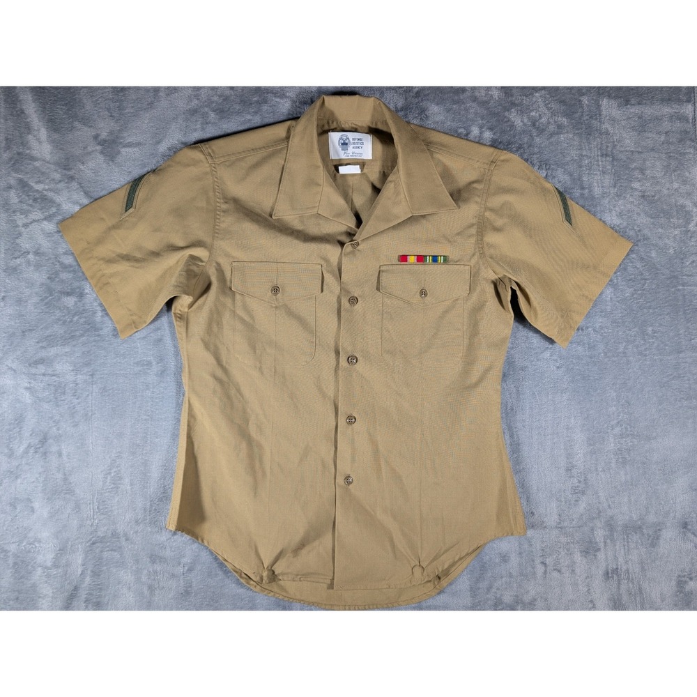 USMC Marine Corps Khaki Service Uniform Shirt M1 Short Sleeve Wool Blend 15.5x31